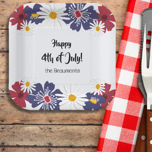 4 juli Bloemen Rood Blauw Zomer Party Papier Bord