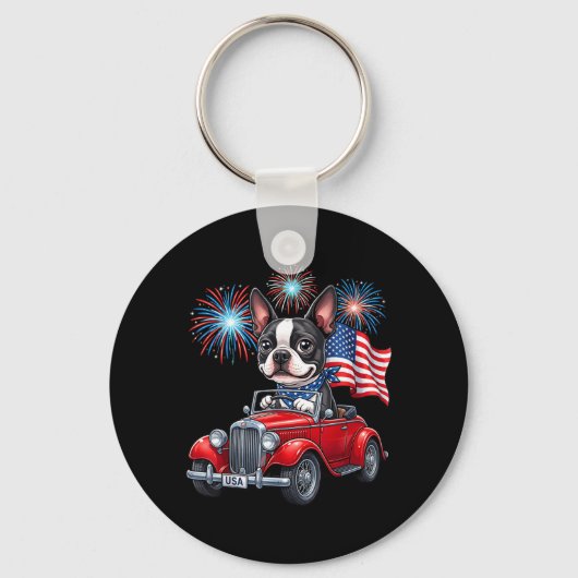 4 juli Boston Terrier Hond Grappig Patriottisch Am Sleutelhanger (Voorkant)