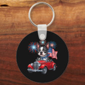 4 juli Boston Terrier Hond Grappig Patriottisch Am Sleutelhanger (Voorkant)