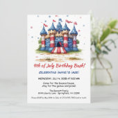 4 juli Bounce House verjaardagsuitnodiging Kaart (Staand voorkant)