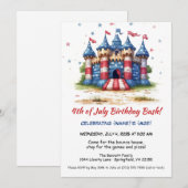4 juli Bounce House verjaardagsuitnodiging Kaart (Voorkant / Achterkant)