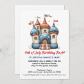 4 juli Bounce House verjaardagsuitnodiging Kaart (Voorkant / Achterkant)