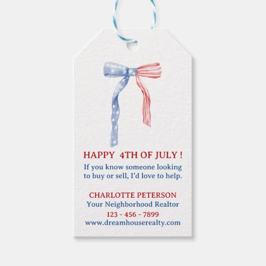 4 juli Bow Real Estate Pop door Gift Labels Cadeaulabel (Voorkant)