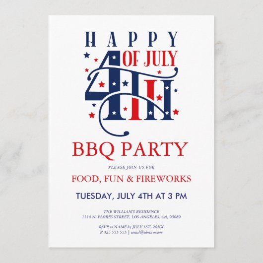 4 juli BQ & Fireworks Party Uitnodiging (Voorkant)