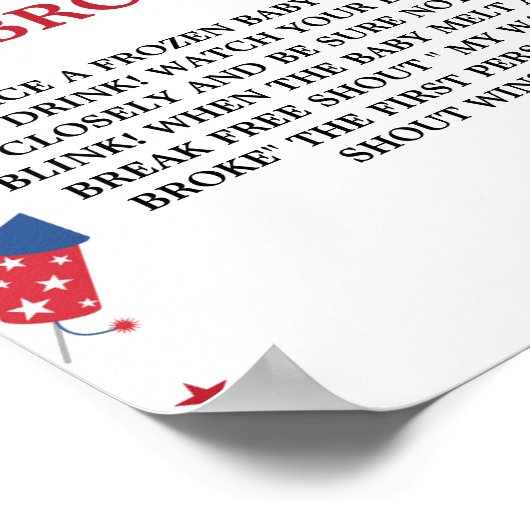 4 juli brak mijn water Baby shower Spel teken Poster (Hoek)