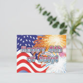 4 juli briefkaart met vlag en vuurwerk (Staand voorkant)