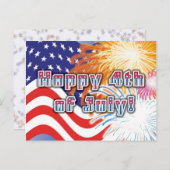 4 juli briefkaart met vlag en vuurwerk (Voorkant / Achterkant)