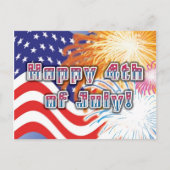 4 juli briefkaart met vlag en vuurwerk (Voorkant)