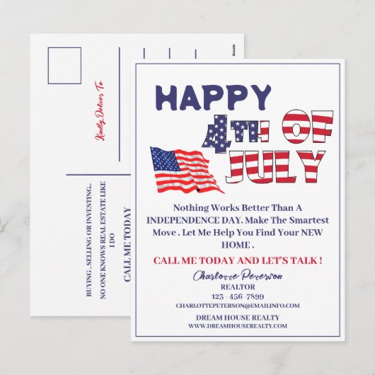 4 juli Briefkaart onroerend goed Realtor Holiday (Voorkant / Achterkant)