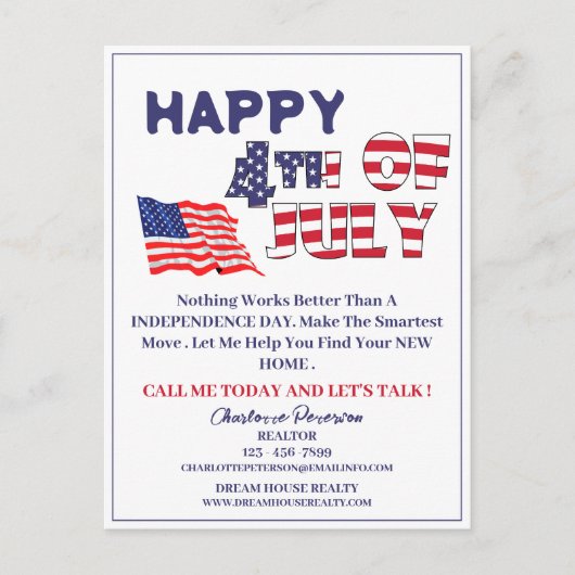 4 juli Briefkaart onroerend goed Realtor Holiday (Voorkant)