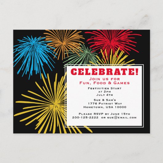 4 juli Briefkaart voor uitnodiging tot feestvieren (Voorkant)