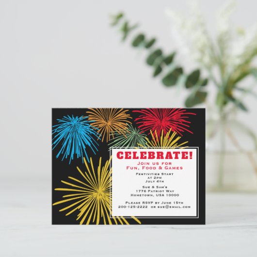 4 juli Briefkaart voor uitnodiging tot feestvieren (Staand voorkant)