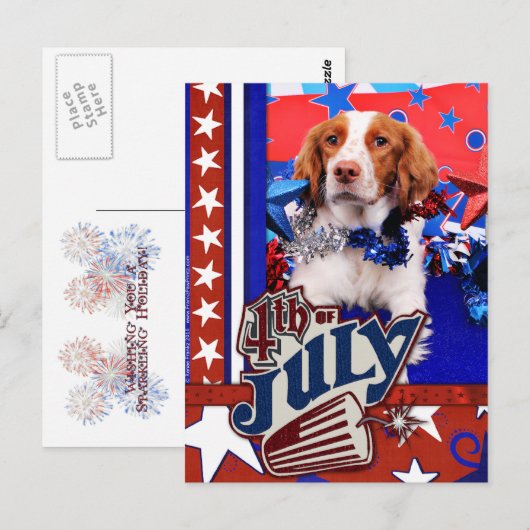 4 juli - Brittany Spaniel - Charlie Briefkaart (Voorkant / Achterkant)