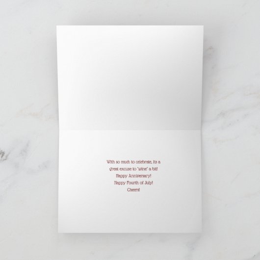 4 juli Bruiloft Jubileum met Wijn Feestdagen Kaart (Binnen)