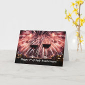 4 juli Bruiloft Jubileum met wijnvuurwerk Kaart (Gele Bloem)