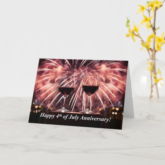 4 juli Bruiloft Jubileum met wijnvuurwerk Kaart (Gele Bloem)