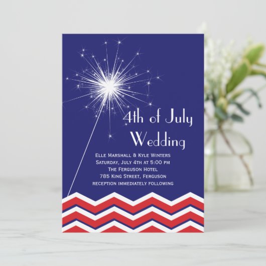 4 juli bruiloft uitnodiging met Chevrons (Staand voorkant)
