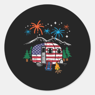 4 juli camper van VS vlag patriottische camping vr Ronde Sticker