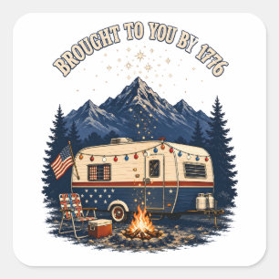 4 juli camping aanhangwagen bergen vierkante sticker