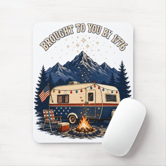 4 juli-campingtrailer bergen muismat (Met muis)