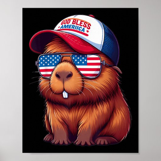 4 juli capybara – God Bless America-hoed en P Poster (Voorkant)