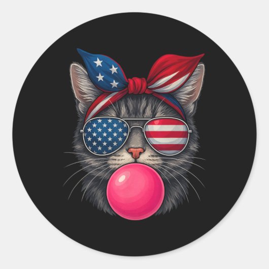 4 juli Cat Bubblegum Patriotic Cat Sungles Ba Ronde Sticker (Voorkant)