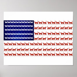 4 juli Cat Flag Red White en Blue Poster