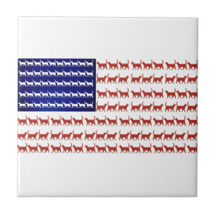 4 juli Cat Flag Red White en Blue Tegeltje