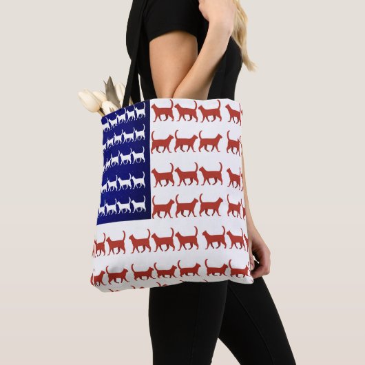 4 juli Cat Flag Red White en Blue Tote Bag (Dichtbij)