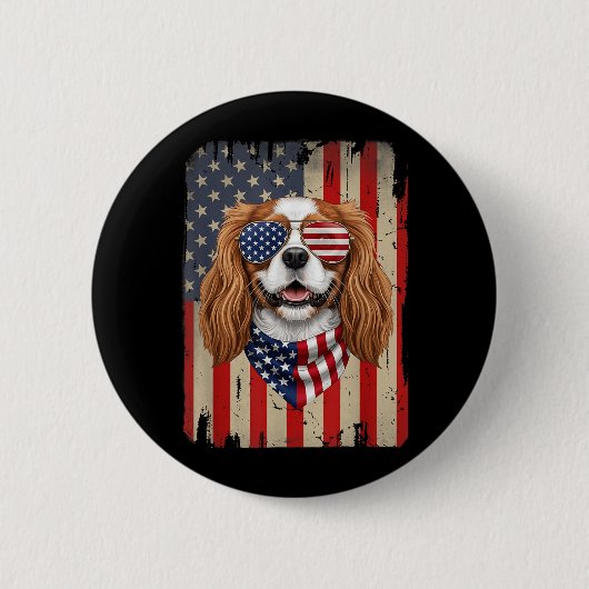 4 juli Cavalier King Charles Spaniel hond Ronde Button 5,7 Cm (Voorkant)