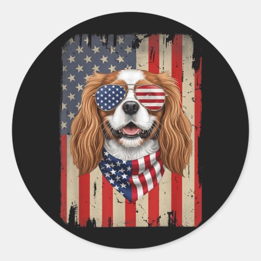 4 juli Cavalier King Charles Spaniel hond Ronde Sticker (Voorkant)