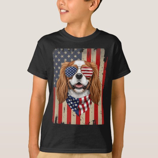 4 juli Cavalier King Charles Spaniel hond T-shirt (Voorkant)