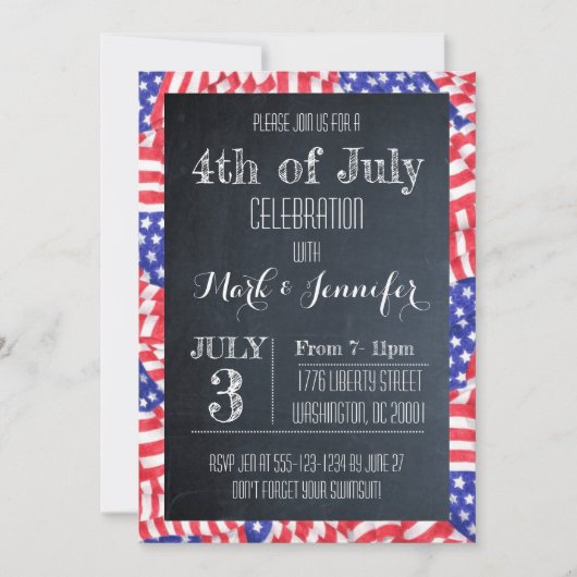 4 juli Chalkboard Flag Party Uitnodiging (Voorkant)