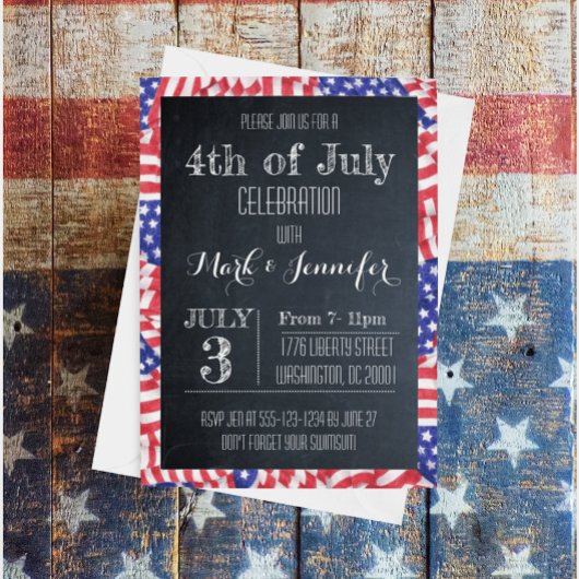 4 juli Chalkboard Flag Party Uitnodiging