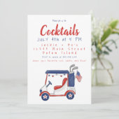 4 juli cocktailparty / patriottische golfkar kaart (Staand voorkant)