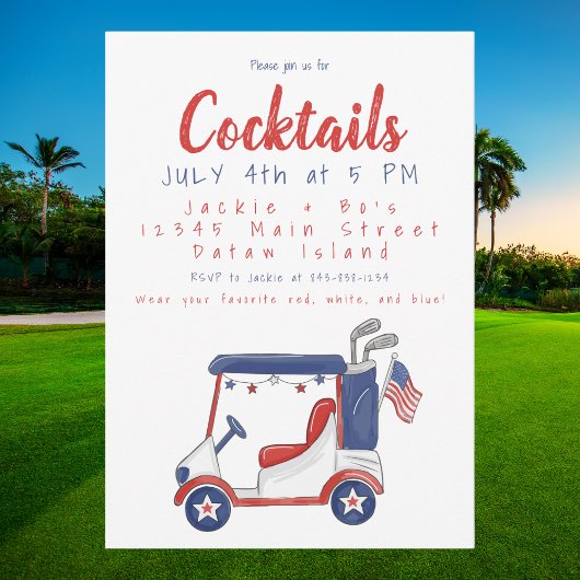 4 juli cocktailparty / patriottische golfkar kaart