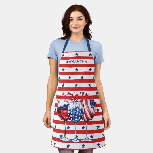 4 Juli Cocktails Rood & Wit Stripes Blauwe Sterren Schort (Gedragen)