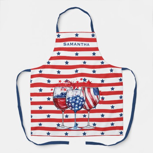 4 Juli Cocktails Rood & Wit Stripes Blauwe Sterren Schort (Voorkant)