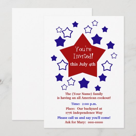 4 juli Cookout Kaart (Voorkant / Achterkant)