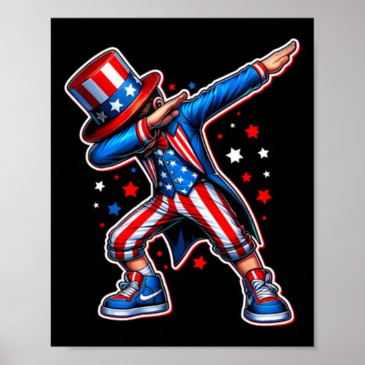 4 juli Cool Dabbing Boy Amerikaanse vlag Patriot Poster (Voorkant)