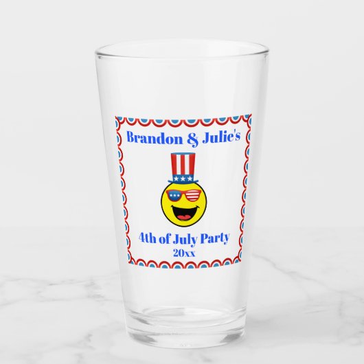 4 juli Cool Patriotic Emoji Beer Pint Glas (Voorkant)