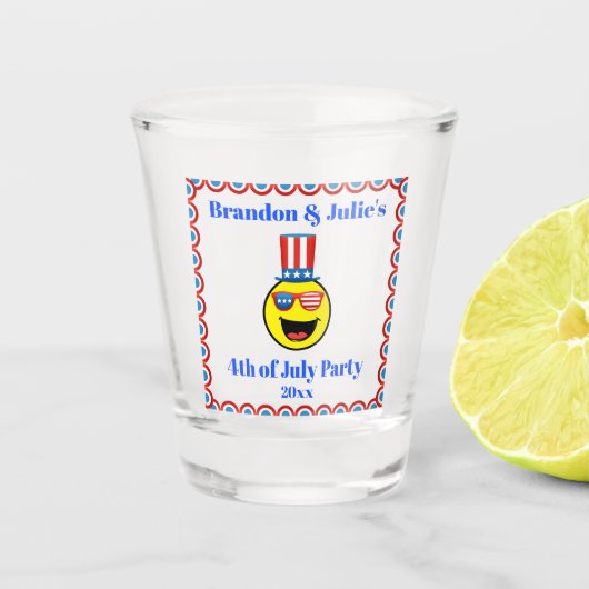 4 juli Cool Patriotic Emoji Shot Glas (Voorkant)