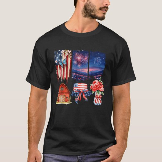 4 juli Coquette Bow Amerikaanse Vlag Patriottisch T-shirt (Voorkant)