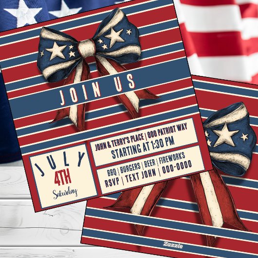 4 juli Coquette Bow met Stars and Stripes Party Feestdagenkaart