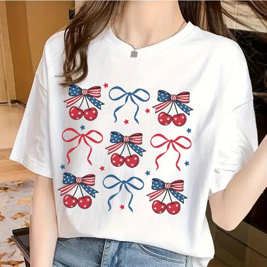 4 juli Coquette Bow Shirt, Patriottisch USA T-shir T-shirt