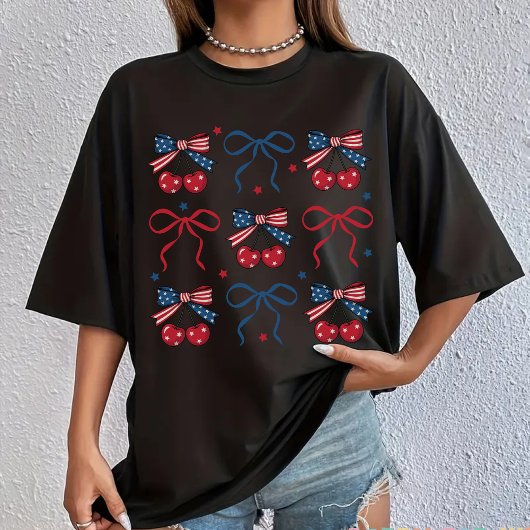 4 juli Coquette Bow Shirt, Patriottisch USA T-shir T-shirt