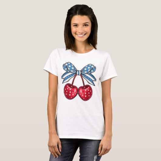 4 juli Coquette Cherry Bow T-shirt (Voorkant volledig)