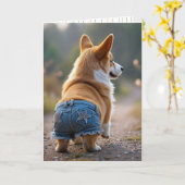 4 juli Corgi hond draagt blauwe jean shorts Kaart (Gele Bloem)