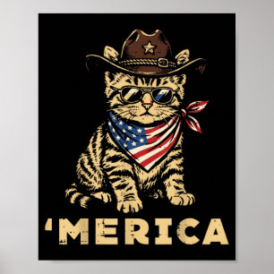 4 juli Cowboy Kat Merica Patriottische Vrouwen Poster