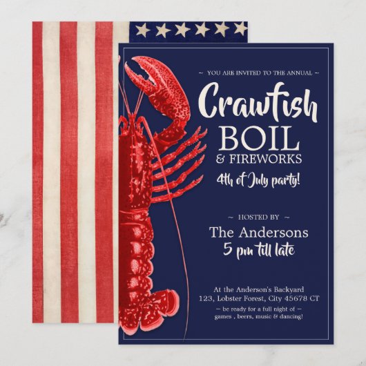  4 juli Crawfish Boil Summer Party Kaart (Voorkant / Achterkant)